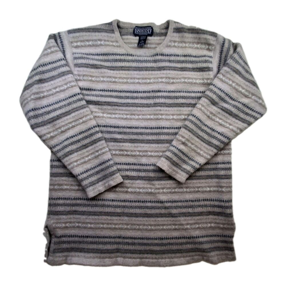 Vintage LL Bean Sz M 2-Ply Cashmere Fair Isle Sweater Womens 3/4 Sleeve Shrunk